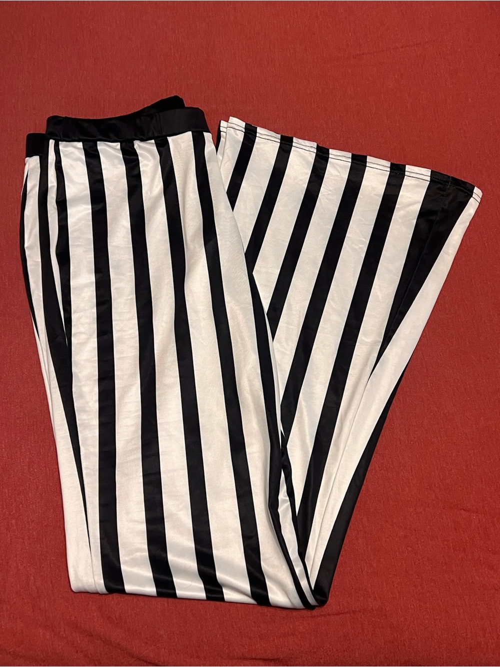 Women's Black & White Vertical Stripe Boot-Flare Pants